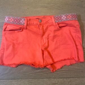 New Joes Jeans Orange Coral Faux Belted Embroidered Shorts Size 30 Medium M
